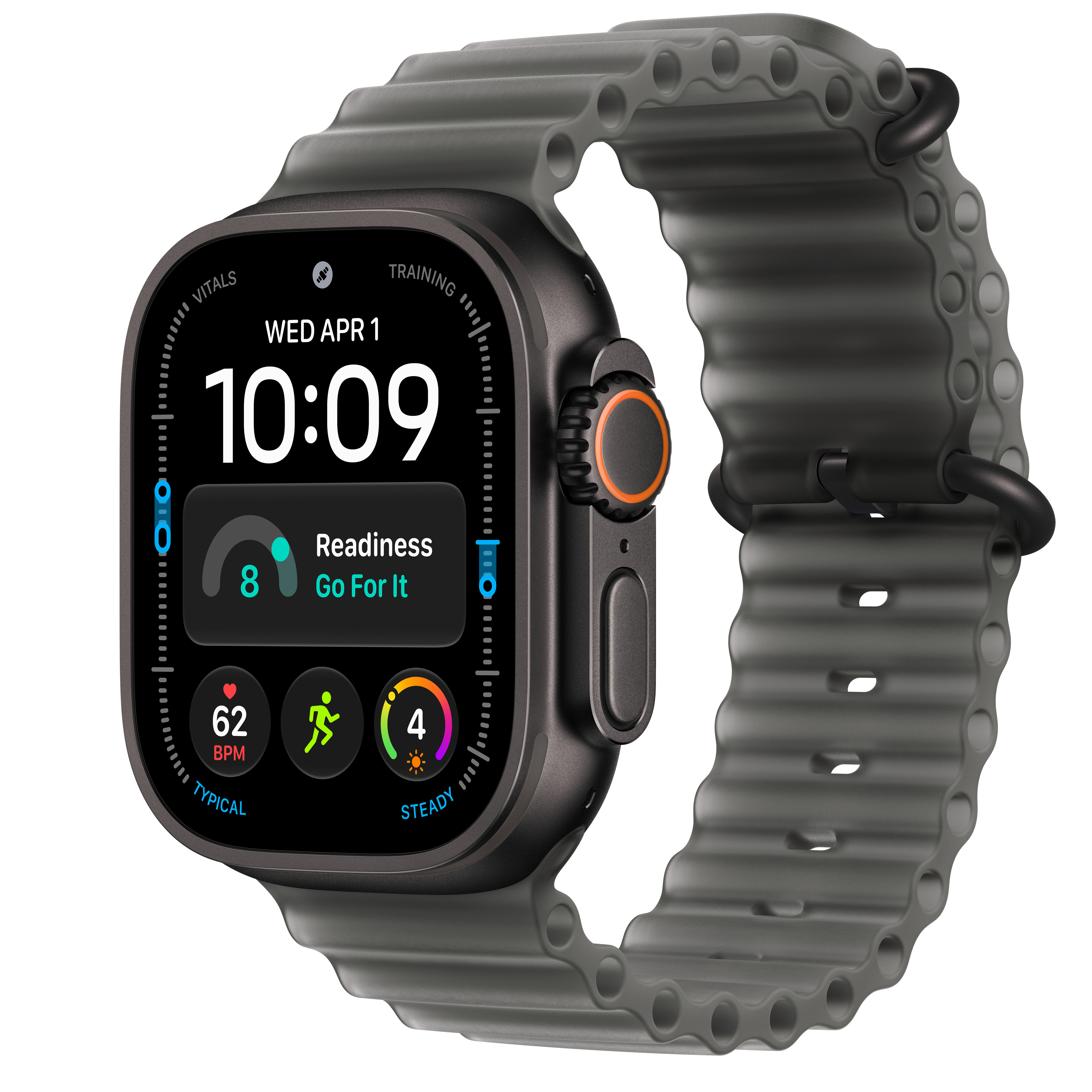 Apple Watch Ultra 4 49mm Black Titanium · Translucent Black Ocean Band