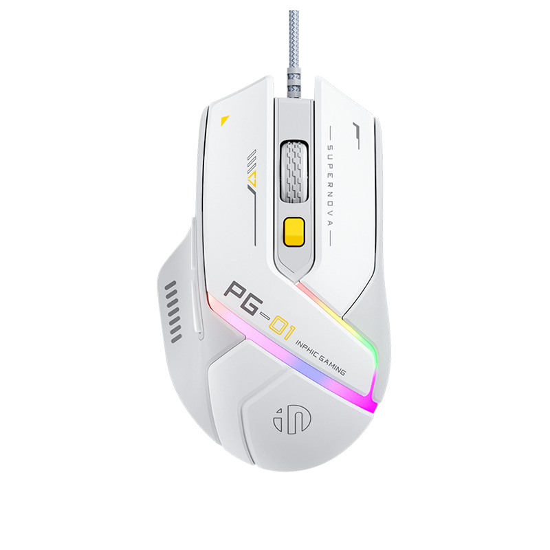 Inphic PG1 з RGB-підсвічуванням, 12800 DPI, біло-сірий